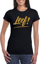 Leef t-shirt zwart met gouden glitter tekst dames - Glitter en Glamour goud party kleding shirt S