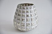 Oneiro's Luxe Waxinelichthouder  WHITE SILVER - ø18x18x19cm - kaarsenhouders - kaarsenhouder - waxinehouder - decoratie – woonaccessoires – theelichthouder – zwart – goud – zilver