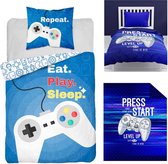 Dekbedovertrek Gamer-Eat Play Sleep - Eenpersoons - 140 x 200 cm - Katoen, incl. Gaming Bedsprei- Deken- 170x210- Polyester