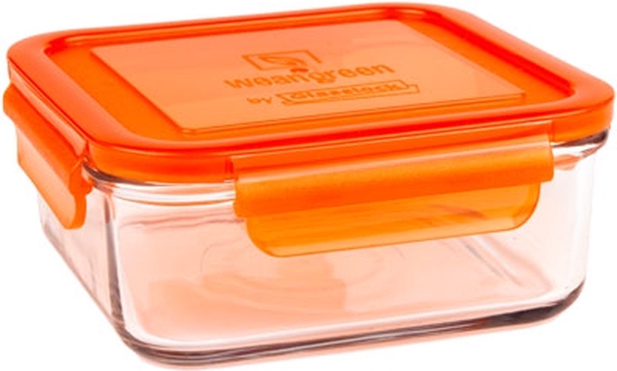 Wean Green - Meal Cube 850ml vierkante vershoudbak van gehard glas - Oranje