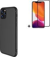 Hoesje iPhone 11 Pro - Screenprotector iPhone 11 Pro - Siliconen - iPhone 11 Pro Hoes Zwart Case + Full Tempered Glass