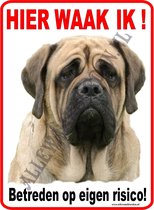 Mastiff 160..(formaat: 20x30cm)...(ondergrond: wit)...(Hier waak ik!)...(wit/rood/zwart + full color afbeelding) ...Gratis verzenden!