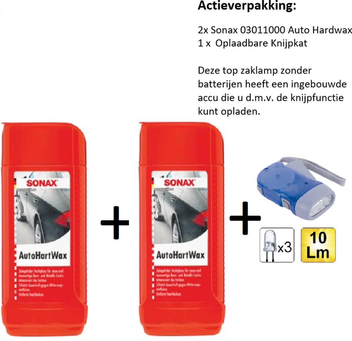SONAX Auto Hardwax 250ml - 2stuks + Zaklamp/Knijpkat