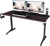 Gamebureau | Computertafel | 140x65x75 cm | Zwart/Rood | Hout | Antislip | Koptelefoonhouder | Bekerhouder