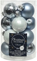 Decoris Kerstballen Mix 16 stuks - Parelmoer Mix - Lichtblauw Zilver Wit - Glanzend - 3.5cm