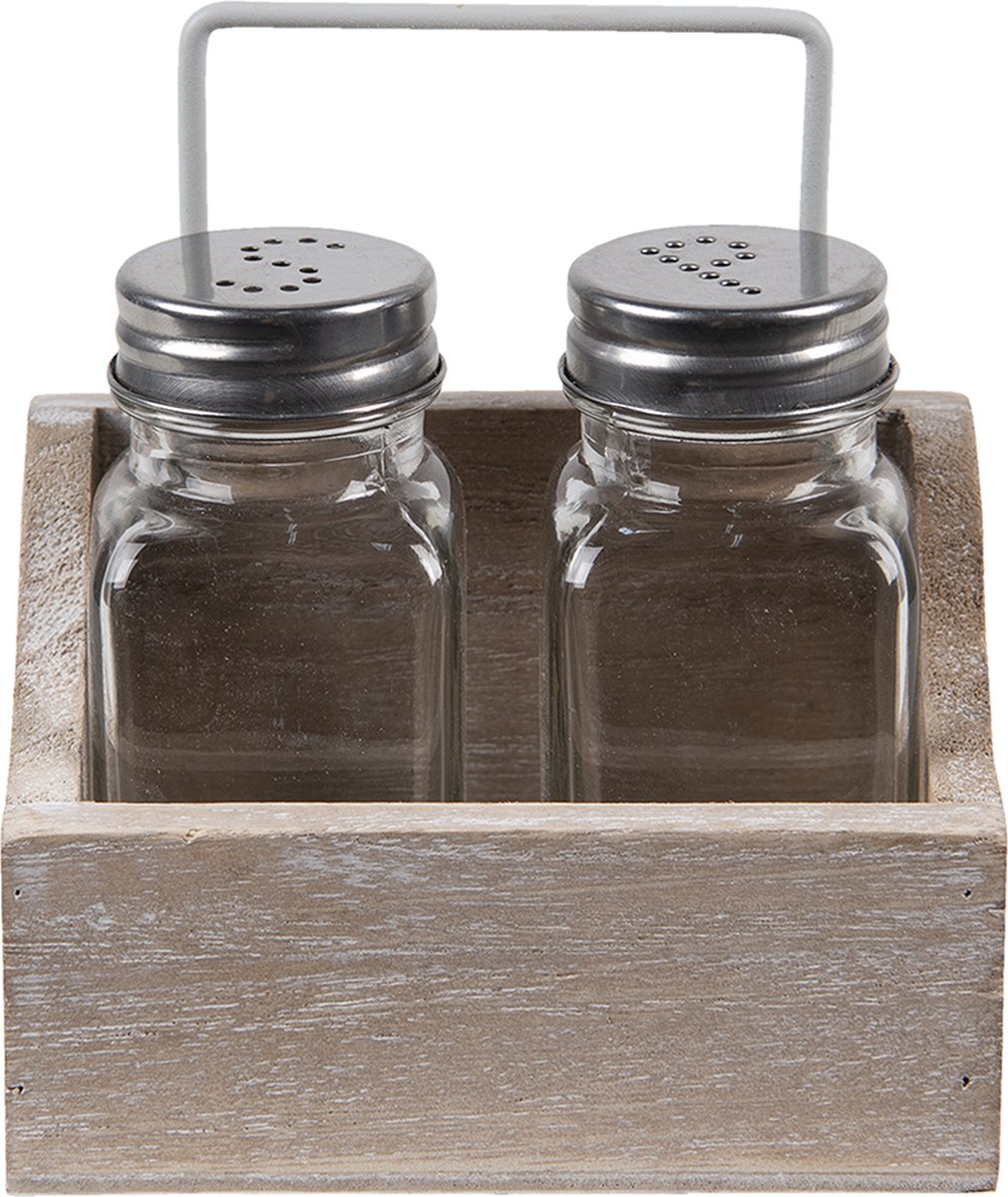 Clayre & Eef Peper en Zoutstel Set van 2 11x6x12 cm Bruin Hout Zout en Peper