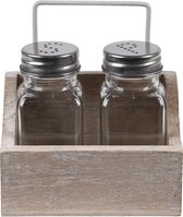 Ensemble de sel et poivre Clayre & Eef Set de 2 11*6*12 cm Ensemble de saupoudrer de sel et de poivre en bois brun