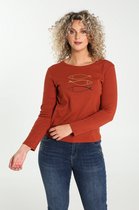Cassis - Female - Katoenen T-shirt met vissen  - Roodbruin