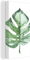 Canvas Schilderij Waterverf - Monstera - Blad - 20x40 cm - Wanddecoratie