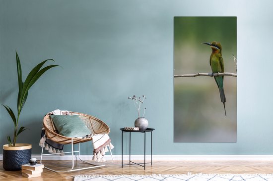 Canvas schilderij 80x160 cm - Wanddecoratie De dwergbijeneter zit op een tak - Muurdecoratie woonkamer - Slaapkamer decoratie - Kamer accessoires - Schilderijen op canvas