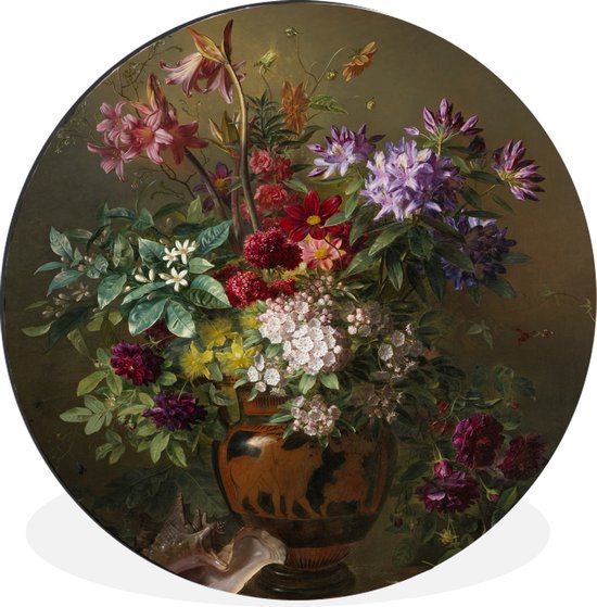 Wandcirkel - Muurcirkel - Stilleven met bloemen in een Griekse vaas: Allegorie op de lente - Schilderij van G.J.J Van Os - Aluminium - ⌀ - Binnen en Buiten