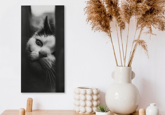 Tableau sur toile représentant un chat noir et blanc de profil - 20 x 40 cm - Décoration murale