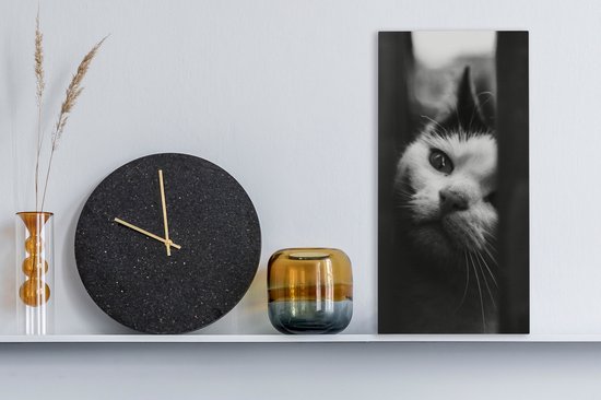 Tableau sur toile représentant un chat noir et blanc de profil - 20 x 40 cm - Décoration murale