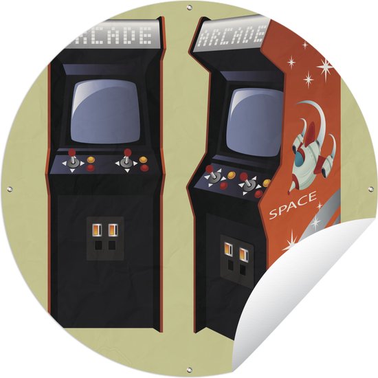 Tuincirkel Games - Arcade - Rood - 60x60 cm - Ronde Tuinposter - Buiten