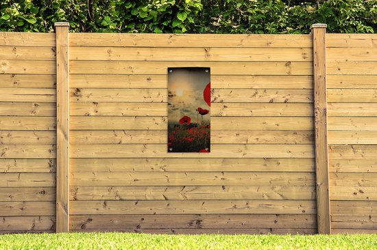 Poster jardin Coquelicots le soir - 40x80 cm - Décoration murale extérieur - Poster jardin - Toile jardin - Poster clôture - Tableau jardin