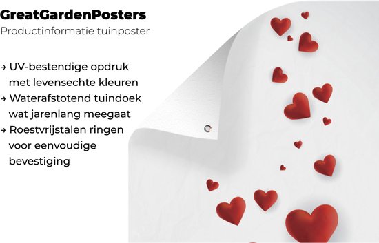 Tuinposter Een illustratie van een pad van hartjes - 40x80 cm - Wanddecoratie Buiten - Tuinposter - Tuindoek - Schuttingposter - Tuinschilderij