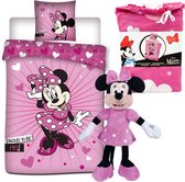 Disney Minnie Mouse Proud - Dekbedovertrek - Eenpersoons - 140 x 200 cm - Polyester- Roze , incl.  pluche pop Minnie Mouse 30 cm