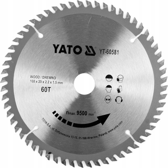 YATO Cirkelzaagblad - Ø 160mm - 60T - Binnendiameter 20 mm