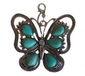 Sieraden maken, bedel vlinder, hanger vlinder zilverkleurig turquoise, breedte 5 cm hoogte 6 cm 28 gram.
