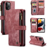 CaseMe - Telefoonhoesje geschikt voor iPhone 12 Pro Max - Wallet Book Case met ritssluiting - Magneetsluiting - Rood
