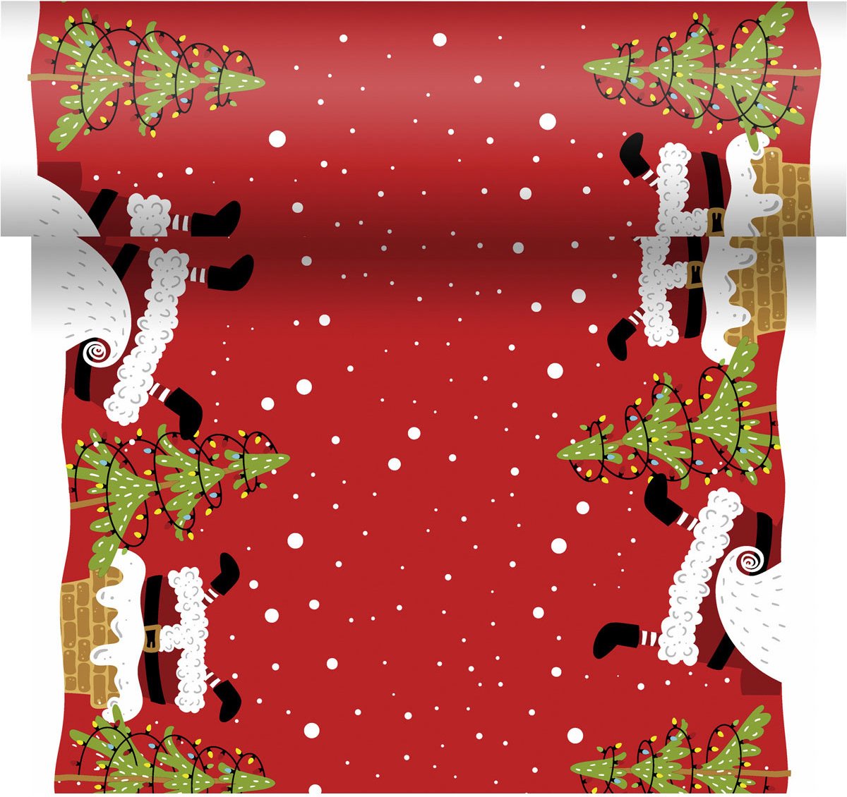 2x stuks kerst thema tafellopers/placemats rood met kerstmannen en kerstbomen 40 x 480 cm - Kerstdiner tafeldecoratie versieringen