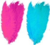 4x stuks grote veer/veren/struisvogelveren 2x blauw en 2x roze van 50 cm - Decoratie sierveren
