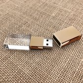 Kristal USB stick met goud kleur metale dop 64GB - Glas usb stick, glazen usb stick,