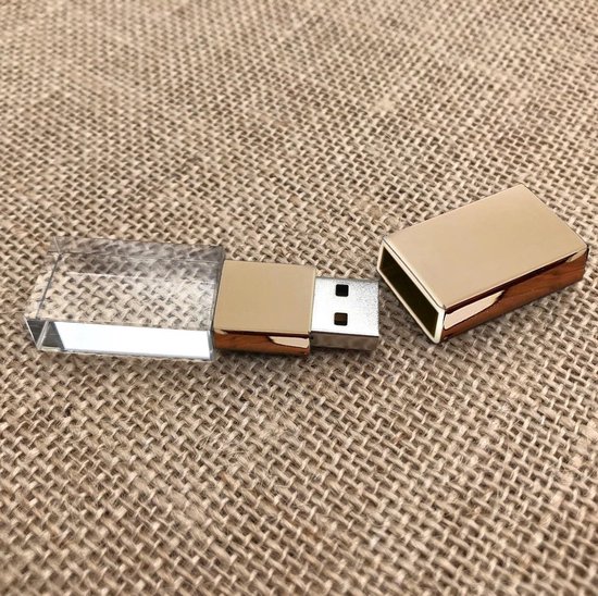 Foto: Kristal usb stick met goud kleur metale dop 64gb glas usb stick glazen usb stick 