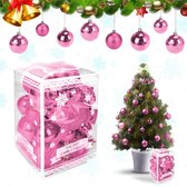Set van 30 kerstballen, kleurrijk, kerstboom, decoratieset van kunststof, kerstboomversiering in verschillende kleuren, kerstballen, kerstboomversiering (roze)
