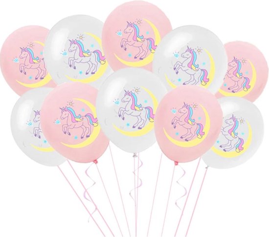 10 stuks ballonnen unicorn - eenhoorn roze - wit