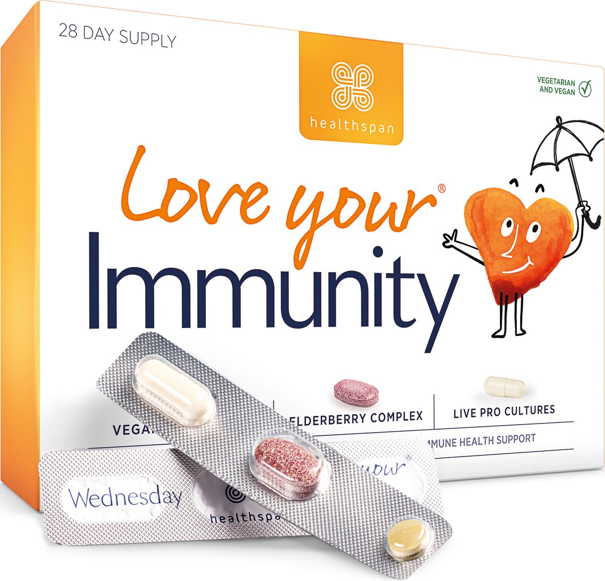 Healthspan Multivitamine Hou van je immuniteit | 28 dagen voorraad | Ondersteuning van immuungezondheid| Vegan vitamine D3 | Vlierbessencomplex | Probiotisch | Vitamine C & zink toegevoegd| Veganistisch