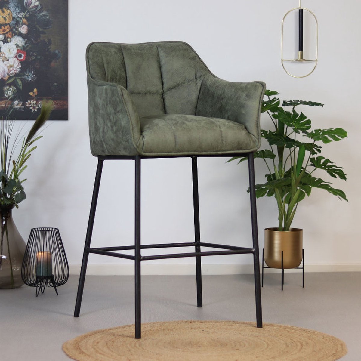 Bronx71® Industriële barstoel Aaron olijfgroen 82 cm - Barkrukken set van 2 - barstoel