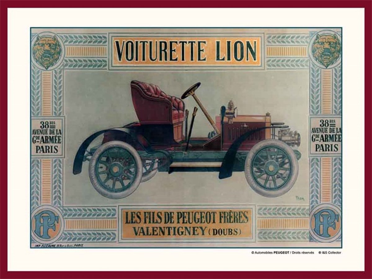 metalen wandbord Peugeot voiturette lion 20x30 cm