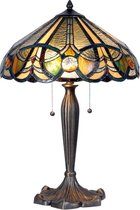 Tiffany Tafellamp Ø 41*61 cm E27/max 2*60W Beige, Groen Glas in lood Driehoek Art Deco Tiffany Bureaulamp Tiffany Lampen