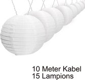 Amare LED Lichtslinger op Zonne-energie met 15 XXL lampionnen - Warm wit - lengte lichtslinger 7M - totale lengte 10M