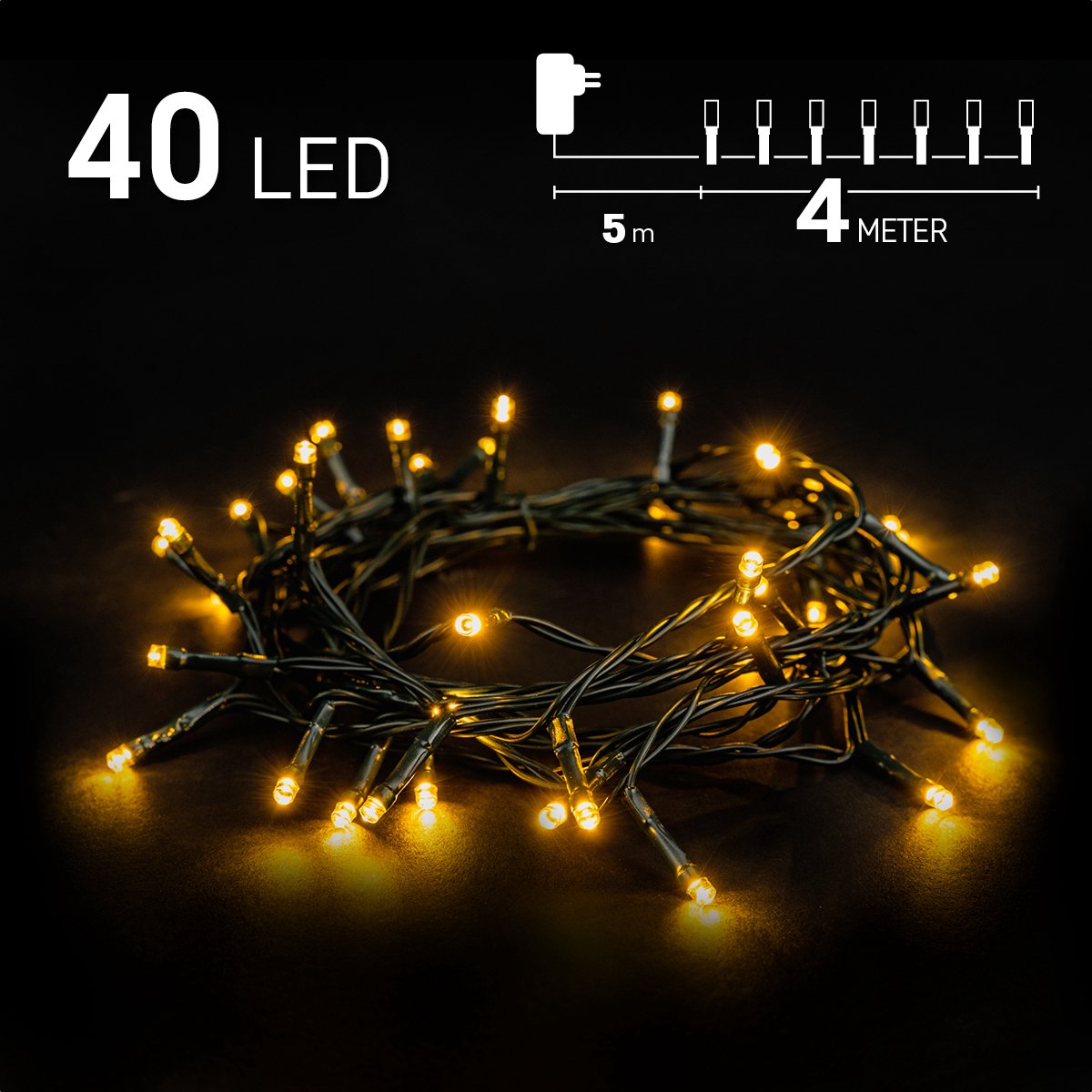 Kerstverlichting buiten - 4 meter 40 LED - Warm Wit - Lichtsnoer - IP44 Stekker met timerfunctie - Kerstboomverlichting - geschikt voor binnen en buiten - kerstverlichting led