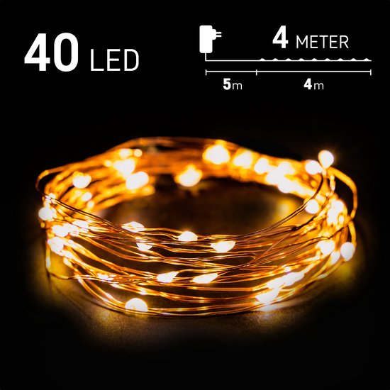 Nano 4m, 40 LEDs, Warm Wit, met Lichtsnoer koperdraad,... | bol.com