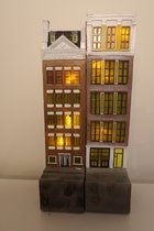 Decoratieve Huisjes - Vensterbank Huisjes - Tweezijdig Verlichte Huisjes - Typisch Hollands - met Verlichting - 2 Bruine Huisjes