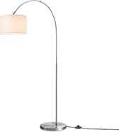 Home Sweet Home - Moderne Boog Vloerlamp Duke - staande lamp fischer met wit lampenkap - Geborsteld staal - 98/30/180cm - geschikt voor E27 LED lichtbron - geschikt voor woonkamer, slaapkamer en thuiskantoor - met voetschakelaar