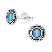 Aramat jewels ® - Zilveren oorbellen cats eye blauw 925 zilver 7mm geoxideerd
