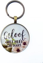 Sleutelhanger - Retro - Rond - Geloof met heel je hart - Christelijk, Bijbel