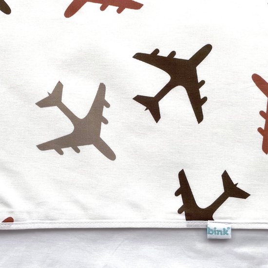 BINK Bedding Ledikantlaken Planes Choco 100 x 150 cm - laken voor ledikant - lakentje - babylaken - vliegtuig - bruin - roestbruin - taupe - wit