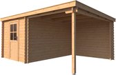 Blokhut met overkapping lessenaar dak 250 x 350 +250cm