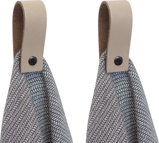 SETPRIJS - 2x Leren magneet-lus - TAUPE - Handles and more® (handdoekhaak - handdoekhaakje - handdoeklus - handdoekhanger - magnetische handdoekhouder)