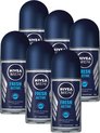 NIVEA MEN Fresh Active Deodorant Roller - Anti-Transpirant - Beschermt 48 uur - Met zeewierextract - Alcoholvrij - 6 x 50 ml - Voordeelverpakking