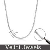 Velini jewels-2.5MM Cubaanse halsketting-925 Zilver Ketting- roestvrij ketting-45 cm +5cm verlengstuk met anker slot