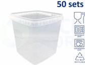 50 x vierkante transparante emmer met deksel - 5,5 liter met garantiesluiting - geschikt voor diepvries en vaatwasser - geschikt voor food & non-food - 100% recyclebaar
