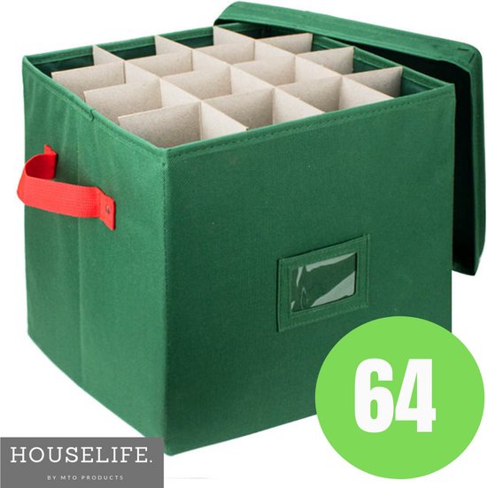 HouseLife Opbergbox - 64 Kerstballen Opbergen - Groen - Inclusief... |