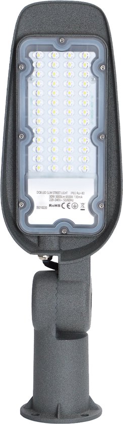 LED Straatlamp - Straatverlichting - Aigi Animo - 30W - Helder/Koud Wit 6500K - Waterdicht IP65 - Mat Grijs - Aluminium