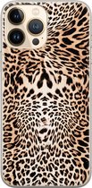 iPhone 13 Pro Max hoesje siliconen - Animal print - Soft Case Telefoonhoesje - Luipaardprint - Transparant, Bruin